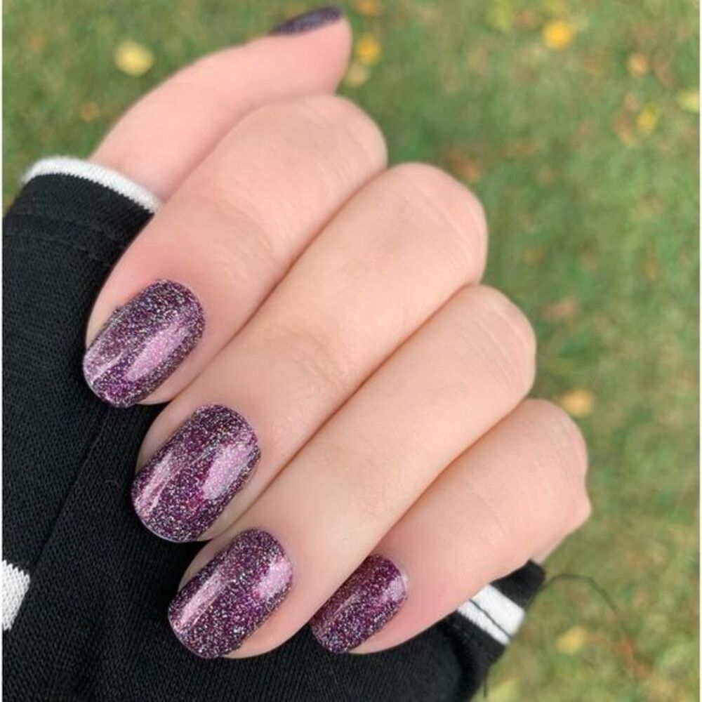 Color Street | Night Terror,  dark holographic glitter plum nail strips